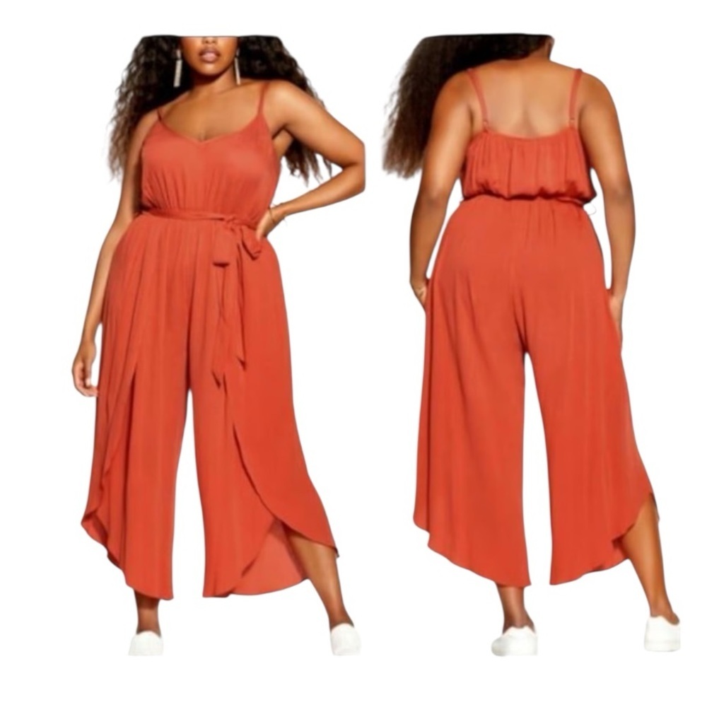 NEW City Chic Pink Tropic Tie Waist Jumpsuit Wide Leg Swimsuit Coverup Medium 18